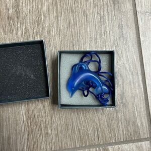Cobalt Blue Dolphin Necklace - Daum Crystal - New